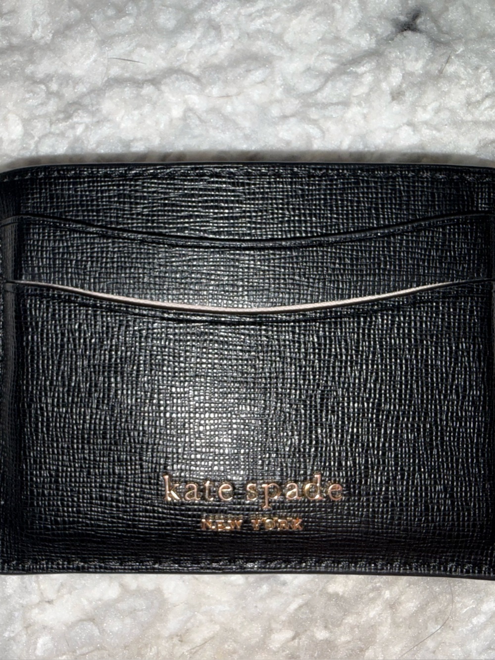 kate spade Black Textured Leather Card & Key Holder with Gold Logo